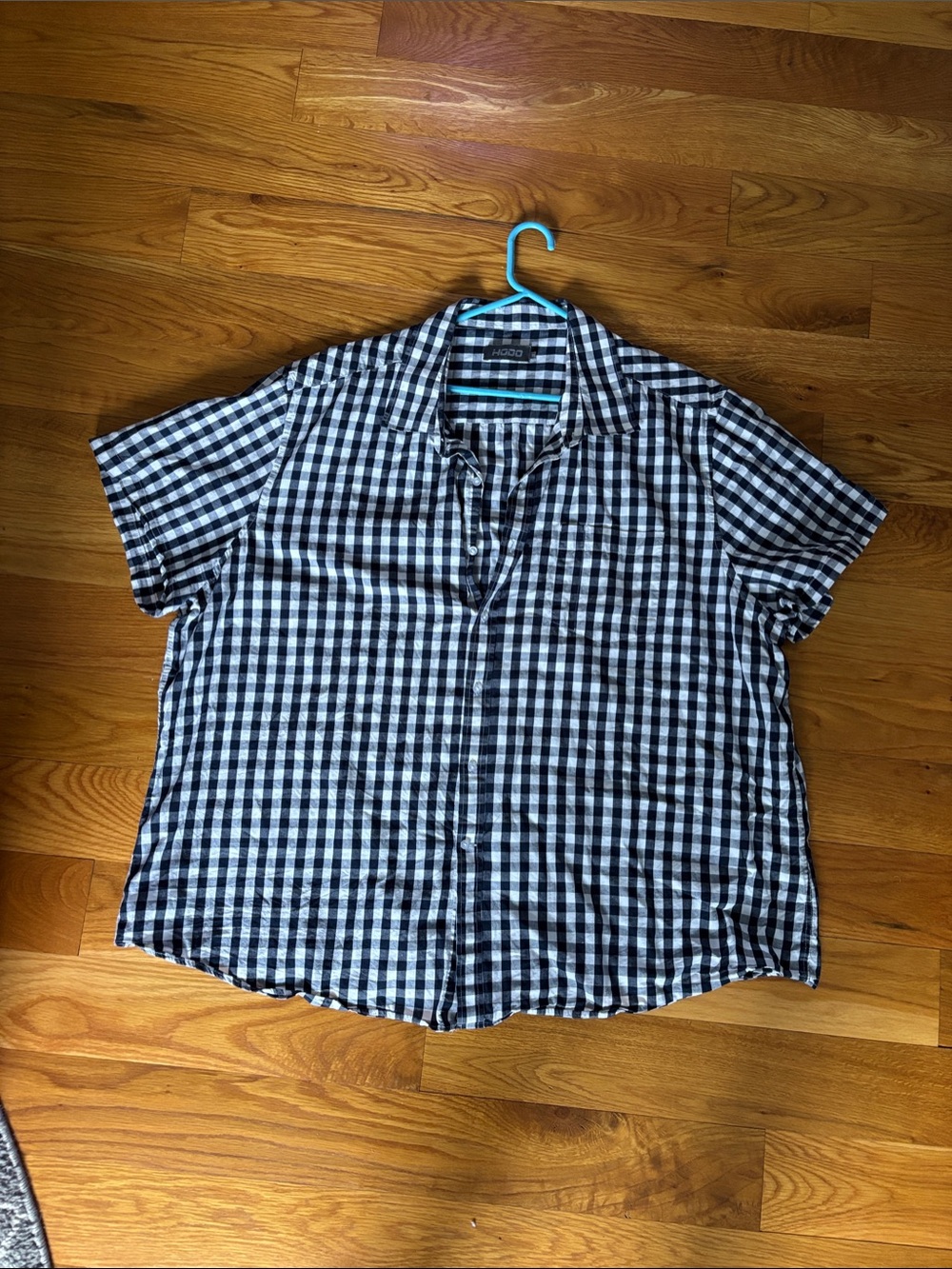 Short Sleeve Navy Blue & White Gingham Button-Down Shirt